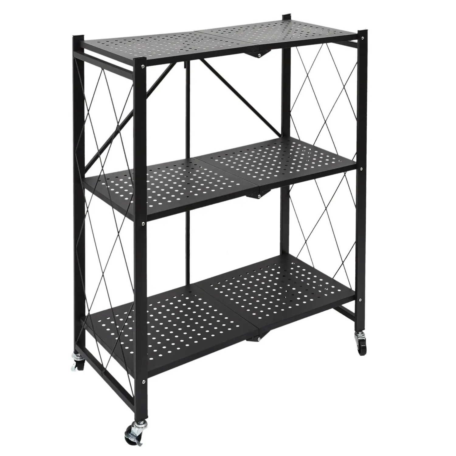 Etagère pliable 3 niveaux en fer et Polypropylène – Noir – Toilinux