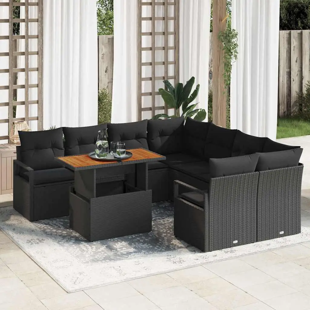 Ensemble Table et Fauteuils de Jardin 9 Pièces Résine Tressée Modulable avec Rangement Noir – ComfortXL Outdoor Living