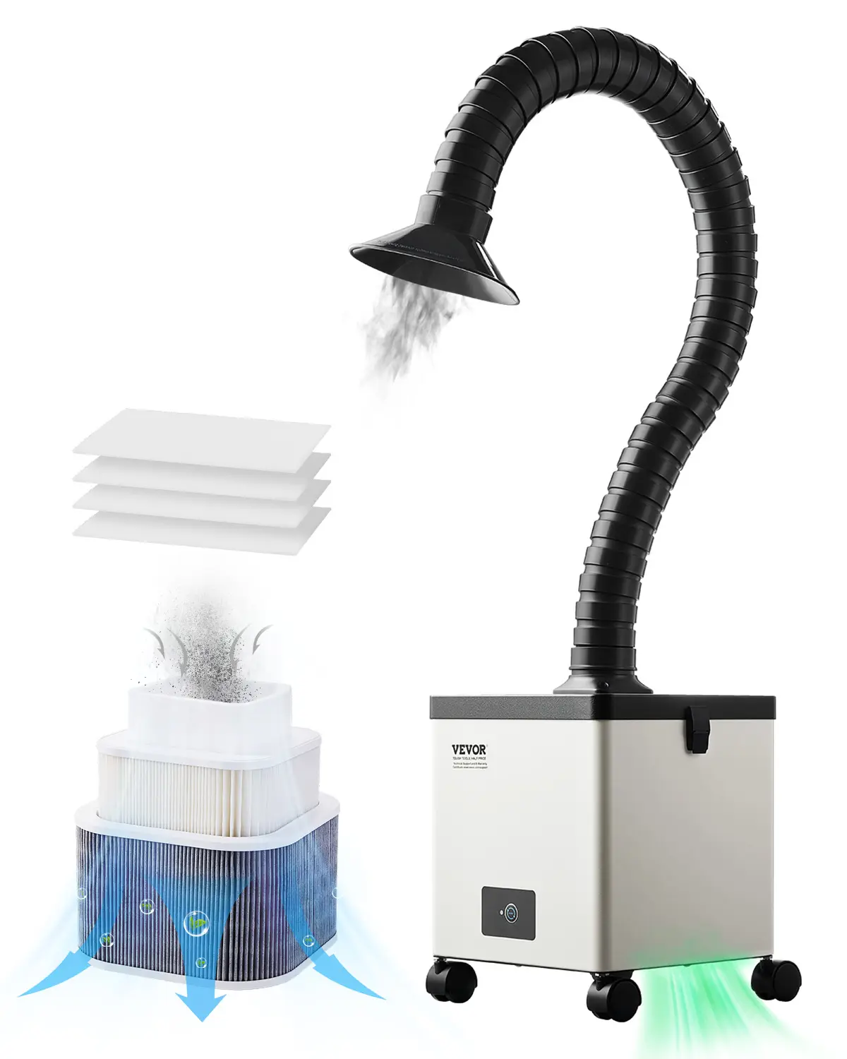 VEVOR Extracteur fumée soudure 85W, absorbeur sans balais, aspiration 200 m³/h, filtre 3 étages.