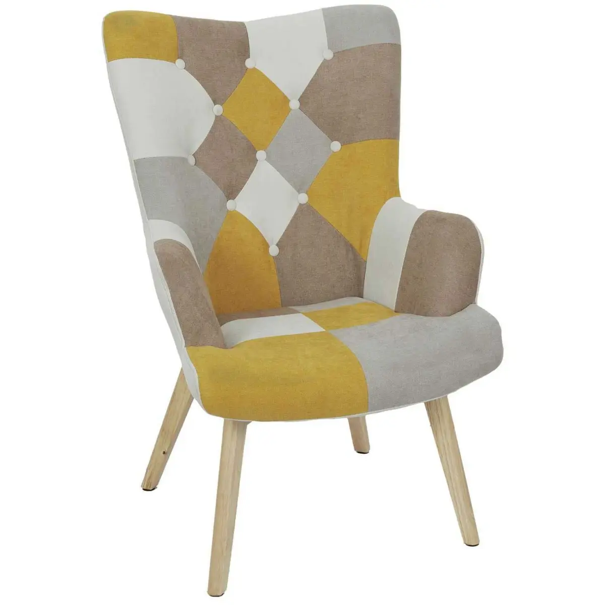 Fauteuil en tissu patchwork pieds en bois brut Alta