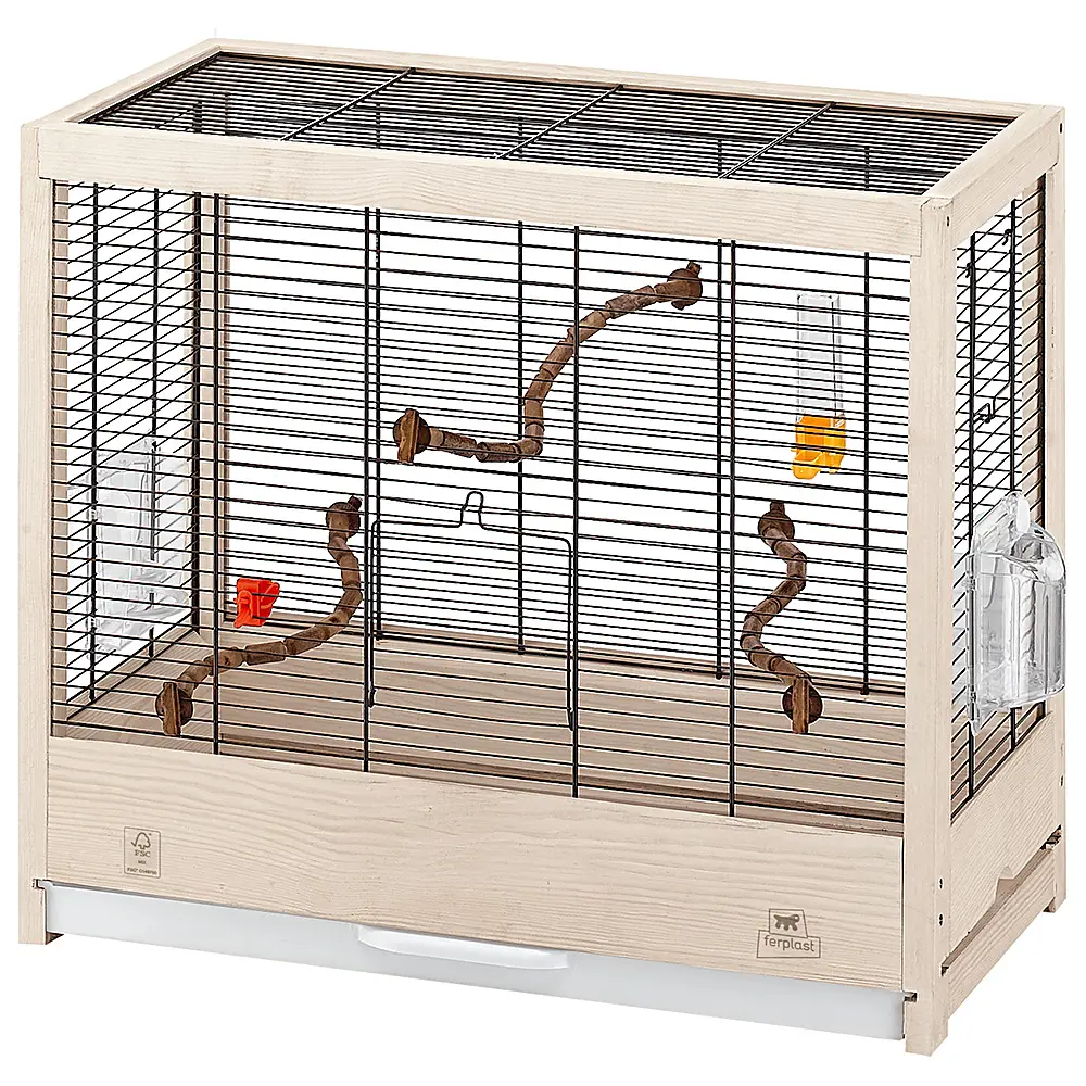 Ferplast Cage pour Oiseaux en bois FSC GIULIETTA 4, Canaris, Perruches et Oiseaux exotiques, Accessoires inclus