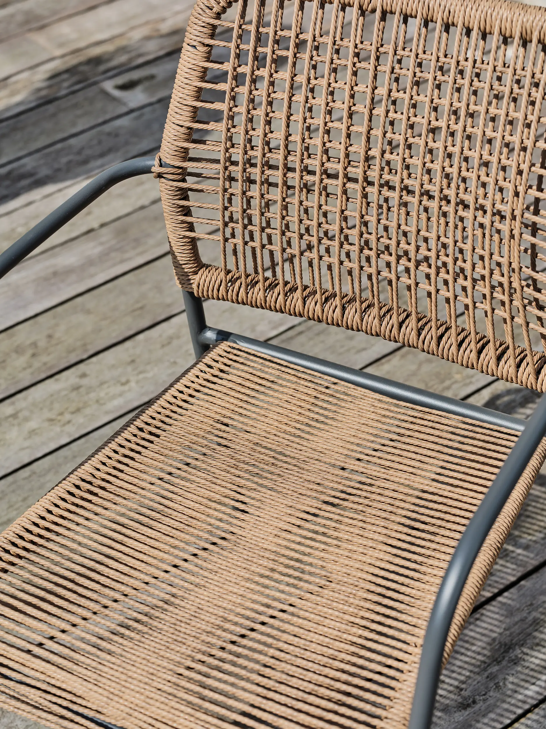 Fauteuil de jardin empilable en corde et acier – Gris anthracite – MARCEAU