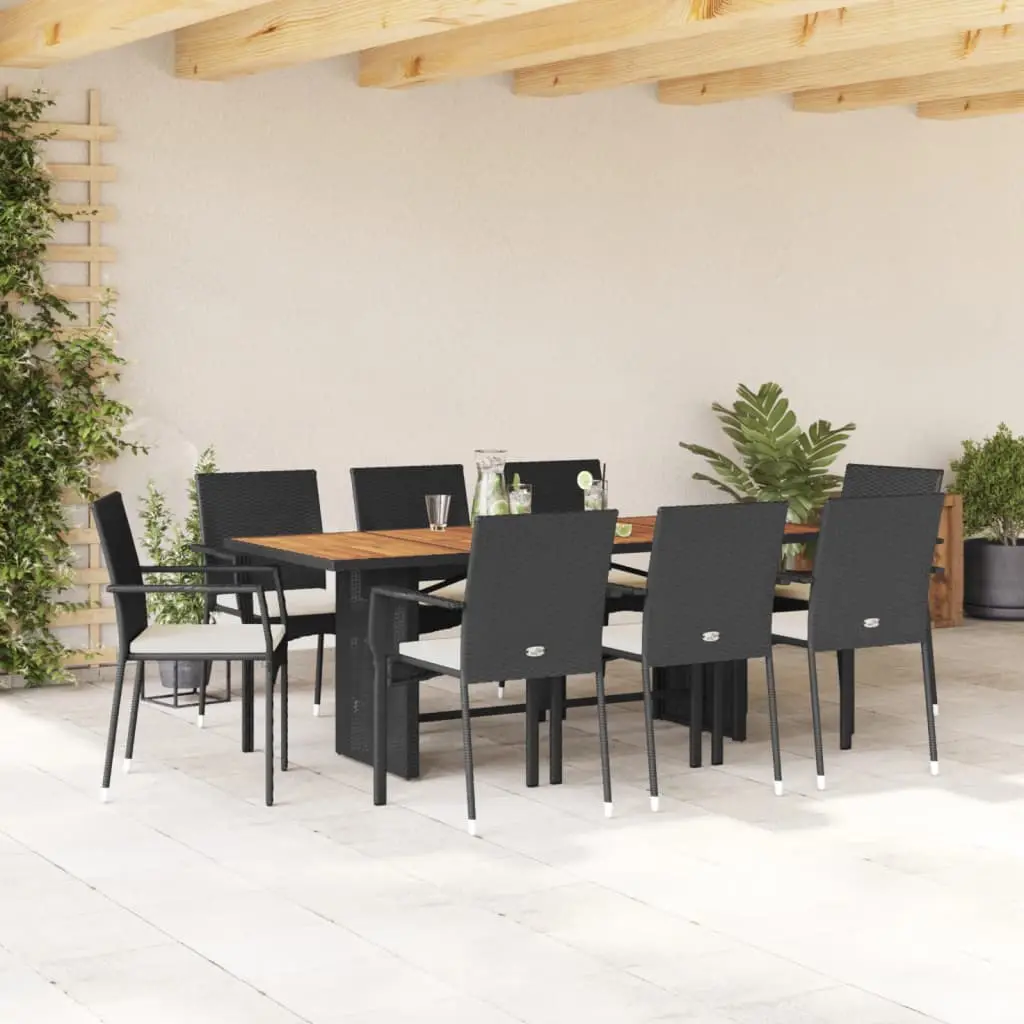 Ensemble Table et Chaises de Jardin 8 Personnes Résine Tressée Noire, Plateau Table en Bois d’Acacia 190cm – ComfortXL Outdoor Living