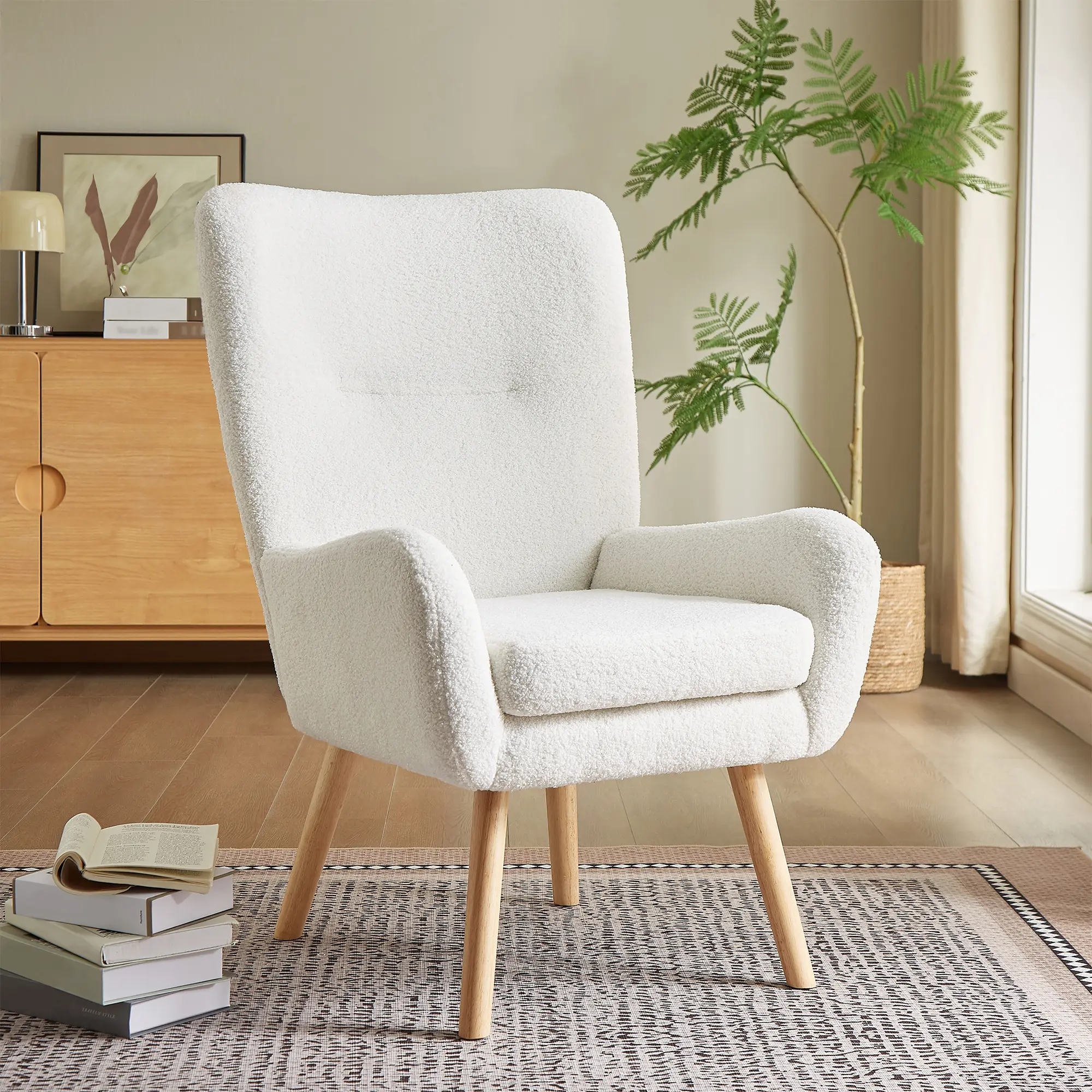 Sicaan Fauteuil scandinave moderne GAÏA tissu bouclette blanc