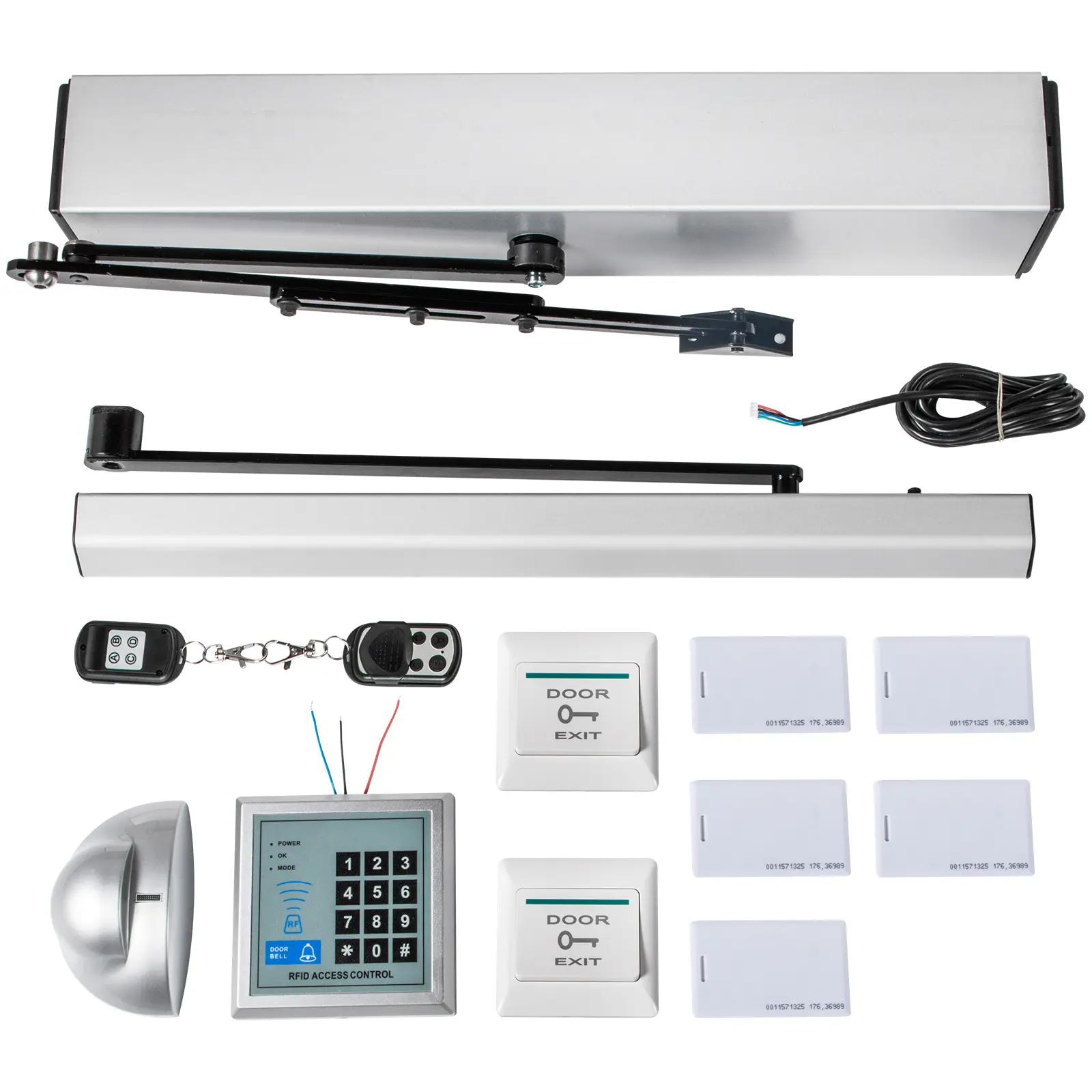 VEVOR Ferme-porte hydraulique 24V automatique avec télécommande, force 10kg, bras 66-120cm.