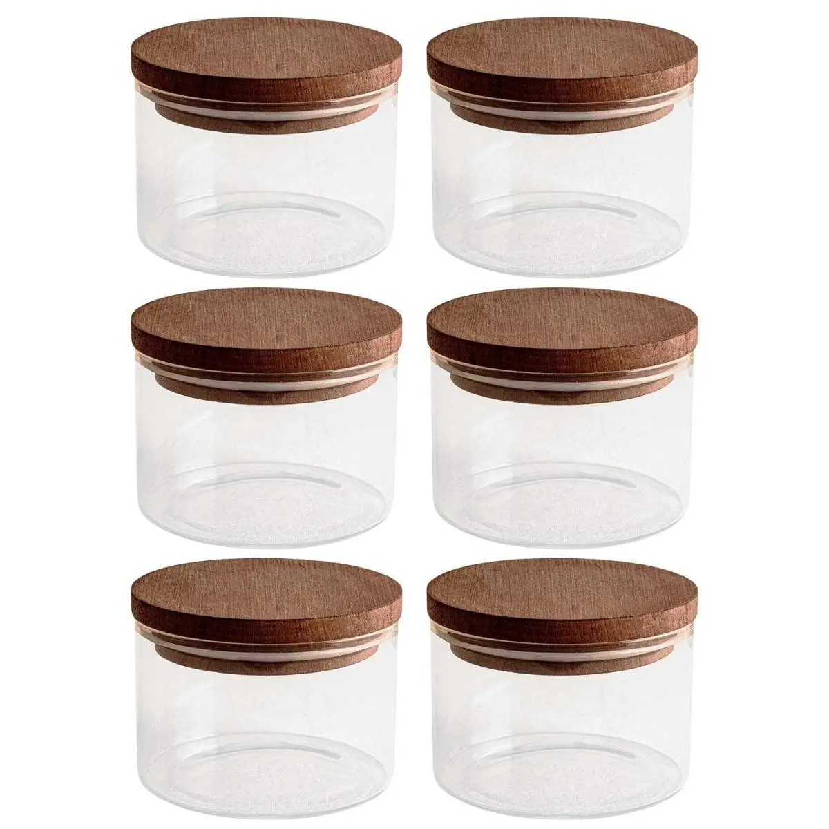 Ensemble pots en verre avec couvercle bois 6 pots ronds – Doria