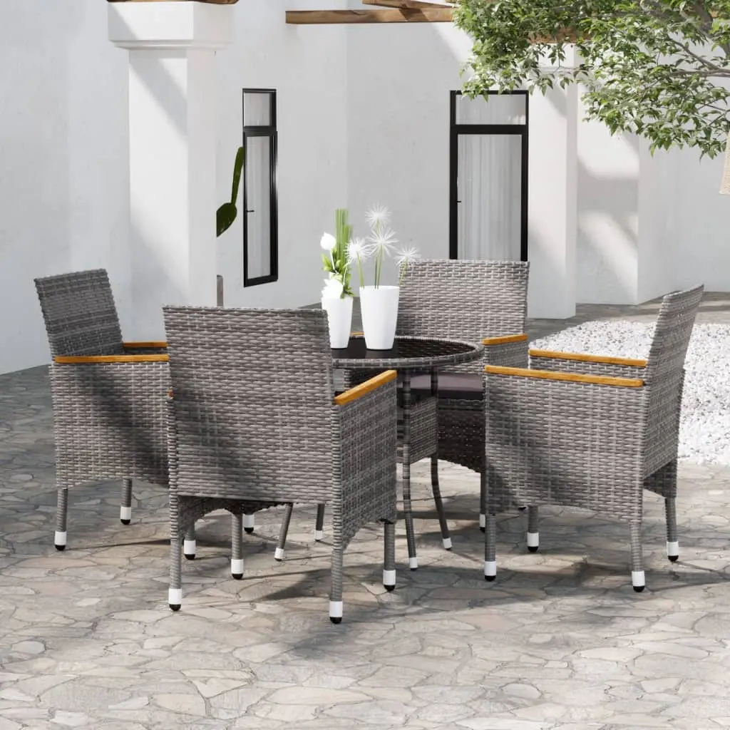 Ensemble de Table Jardin 5 Pièces Résine Tressée et Finitions Bois d’Acacia Massif Repas Convivial Gris – ComfortXL Outdoor Living