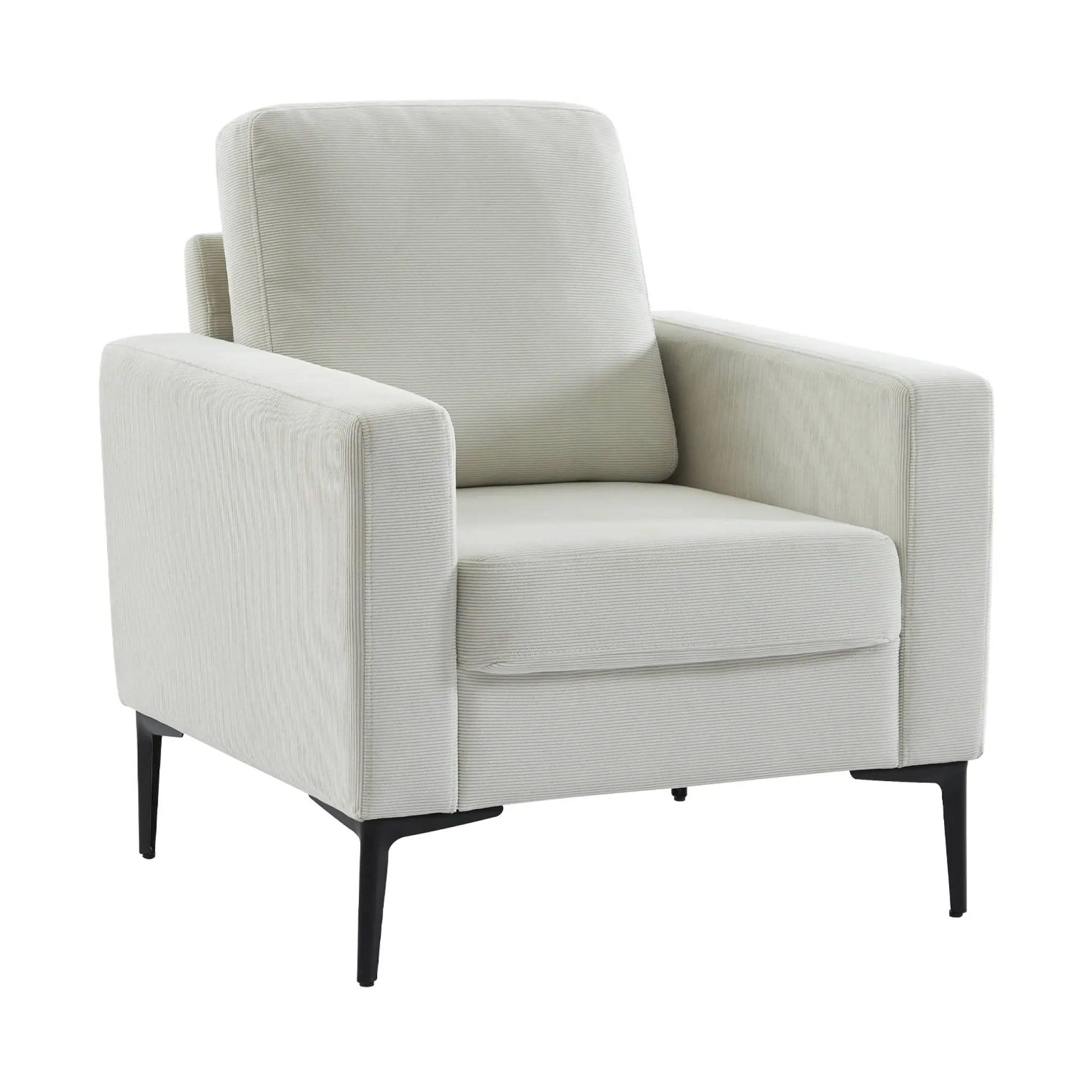 Fauteuil en velours côtelé blanc – Bjorn – Canapé 1 place fixe droit pieds métal