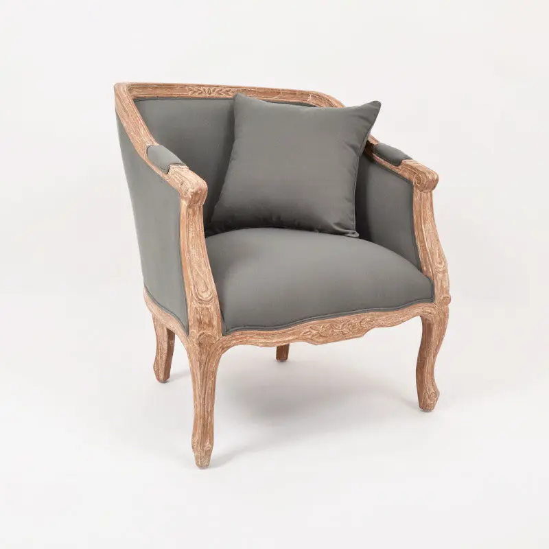 Fauteuil Faubourg cabriolet en bois et tissus gris taupe 70x72x81cm