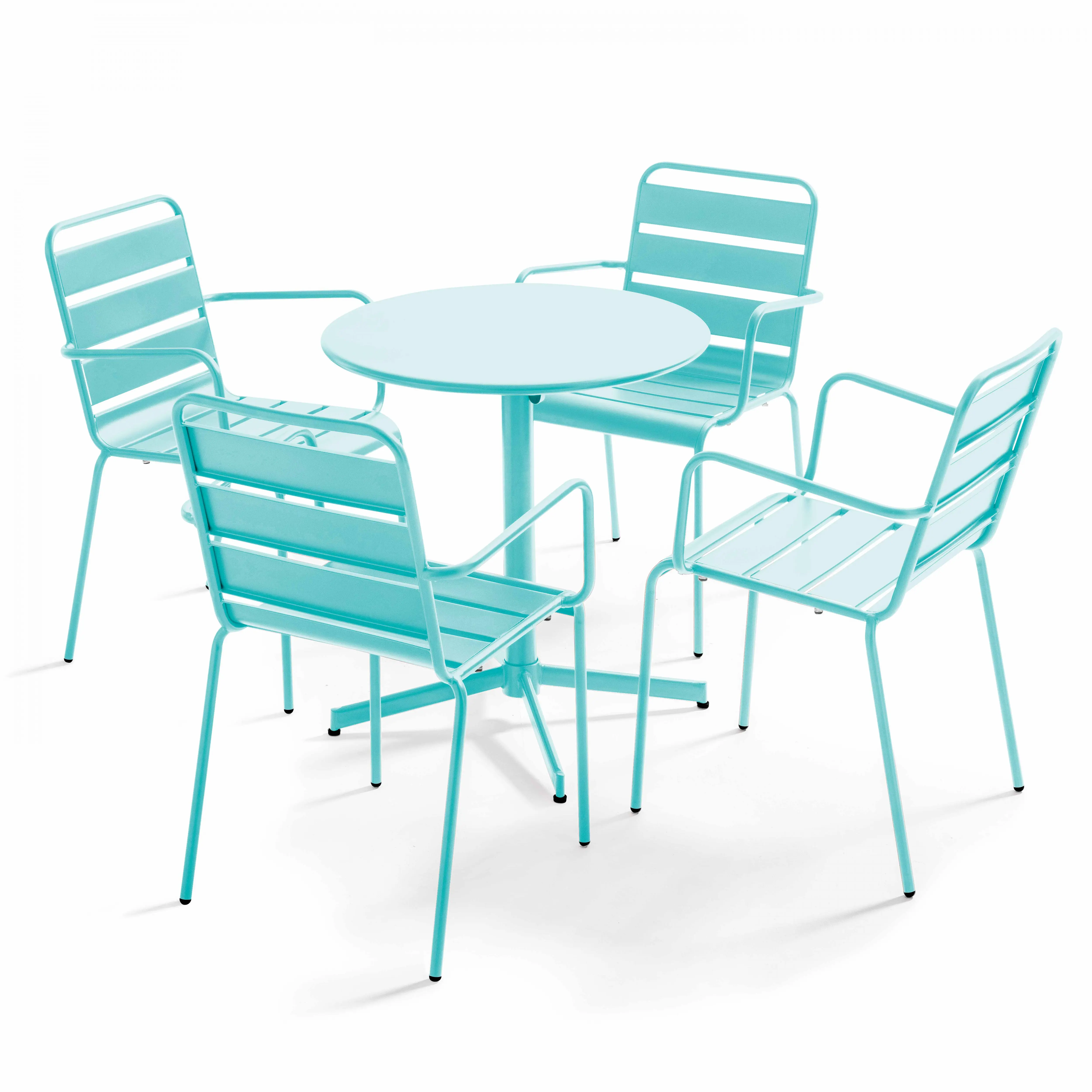 Ensemble table de jardin et 4 fauteuils métal turquoise Palavas – Oviala