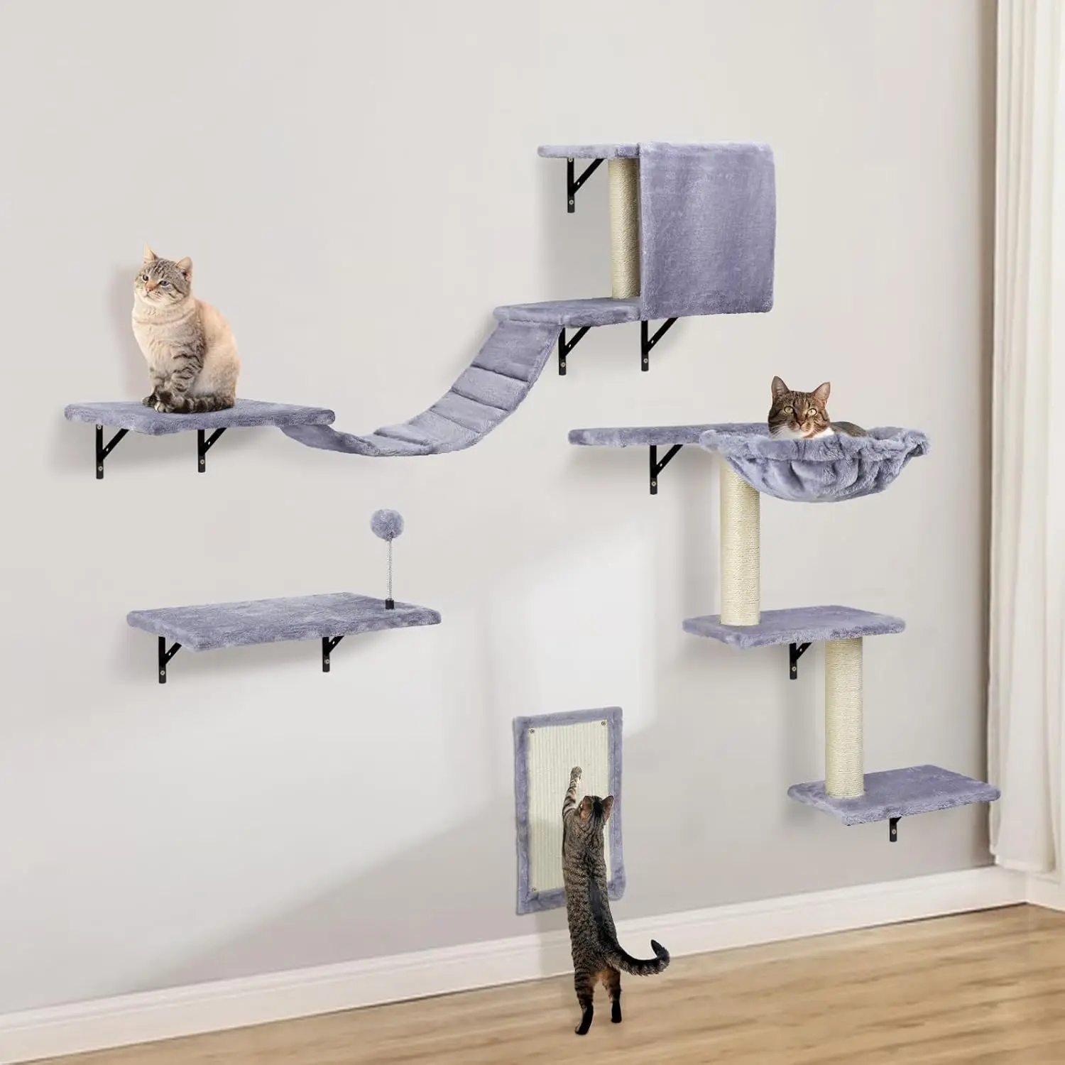Ensemble Mur d’Escalade pour Chat avec Hamac gris clair