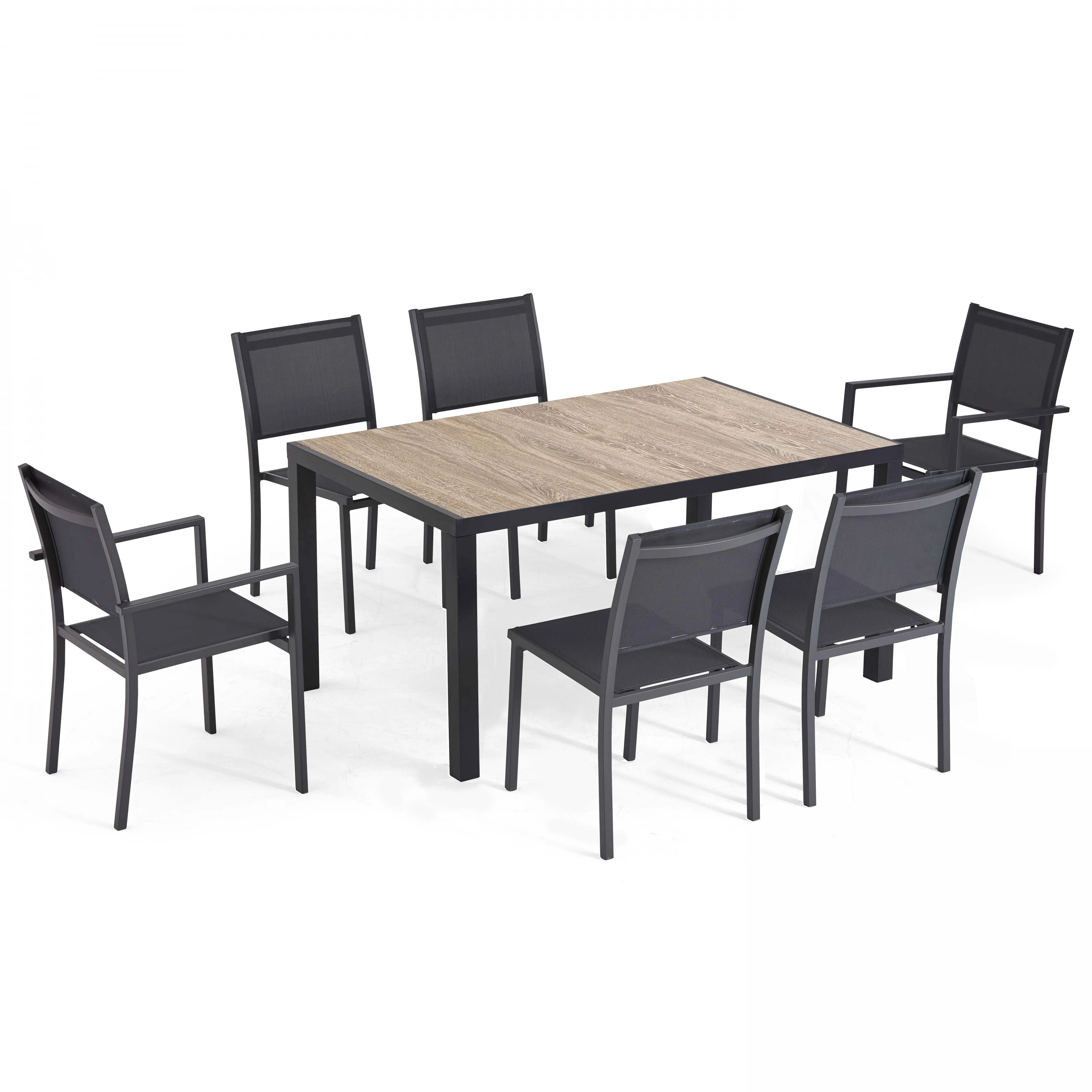 Ensemble table de jardin et 6 chaises en aluminium et céramique bois Tivoli – Oviala