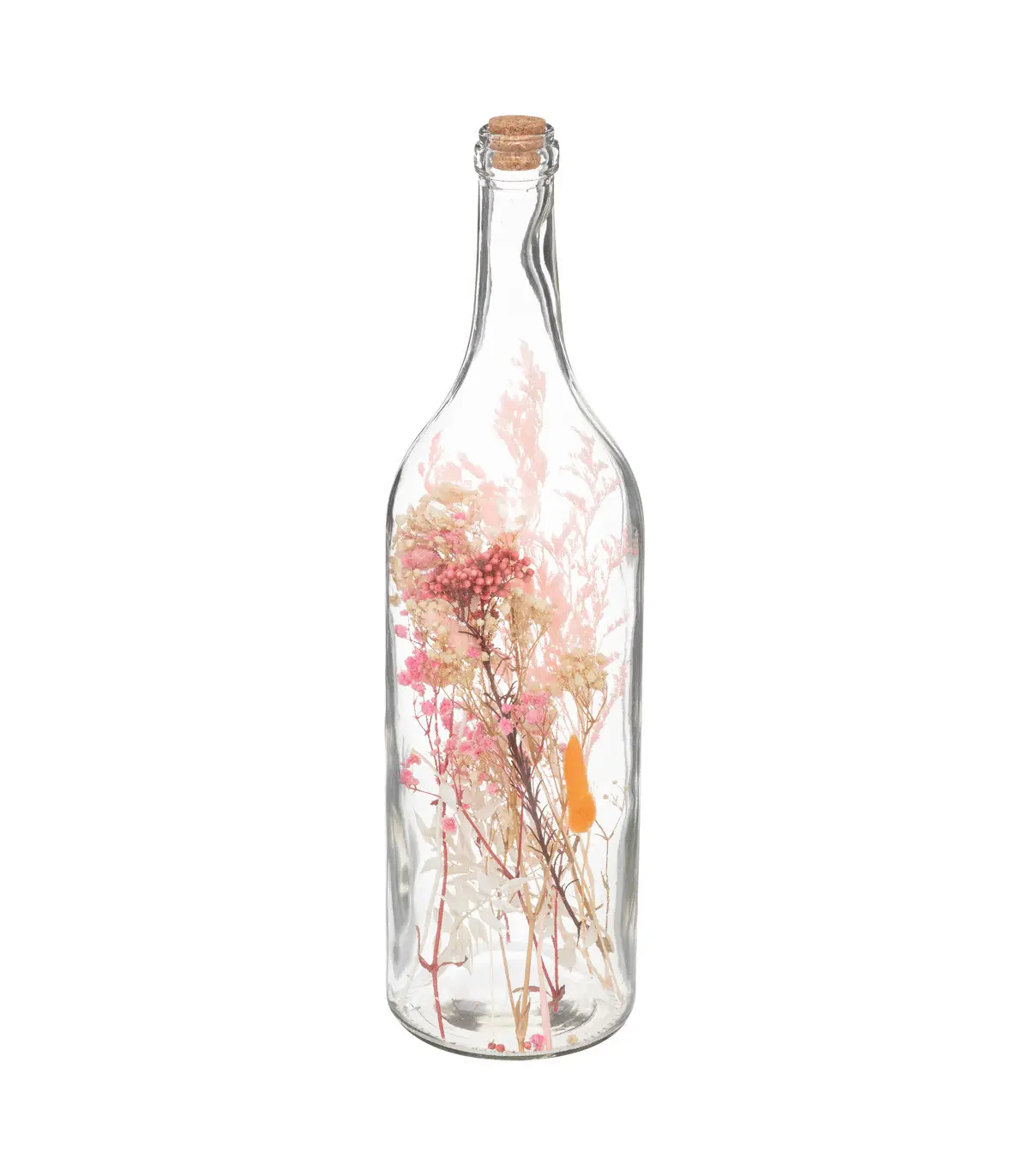 Fleurs Séchées Rose dans une Bouteille en Verre H 46.6 cm