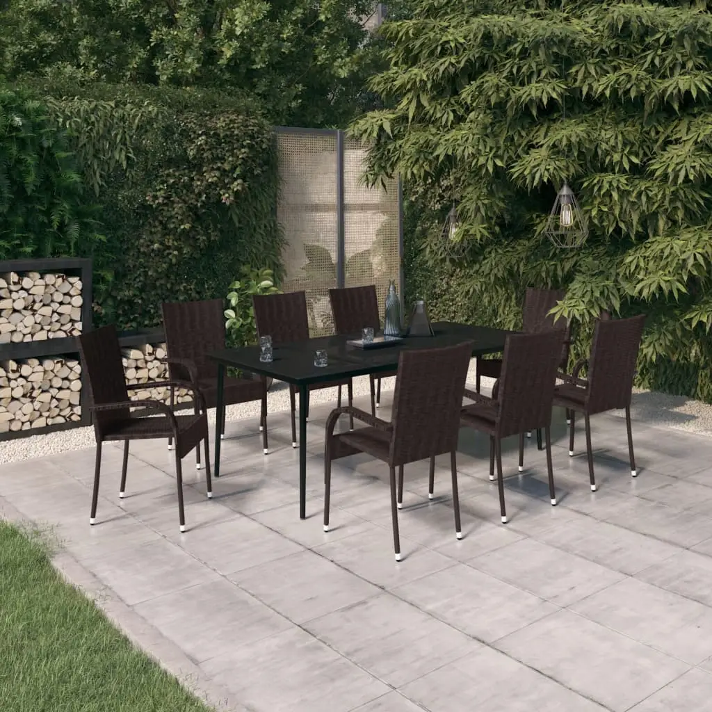 Ensemble Table et Chaises de Jardin 8 Personnes, Mobilier en Résine Tressée Marron, Table Verre 200cm – ComfortXL Outdoor Living
