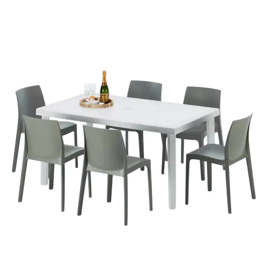 Ensemble de table rectangulaire blanche 150x90cm 6 chaises Moscow Mule|Gris