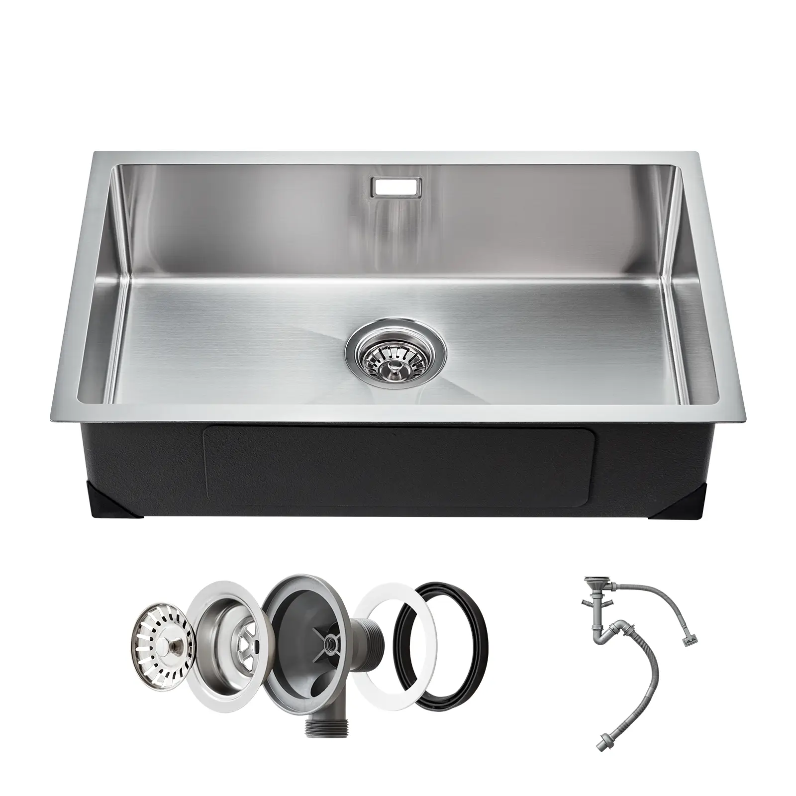VEVOR Évier cuisine 70cm inox 304 à encastrer, cuve simple avec accessoires, pour camping-car/préparation/buanderie.