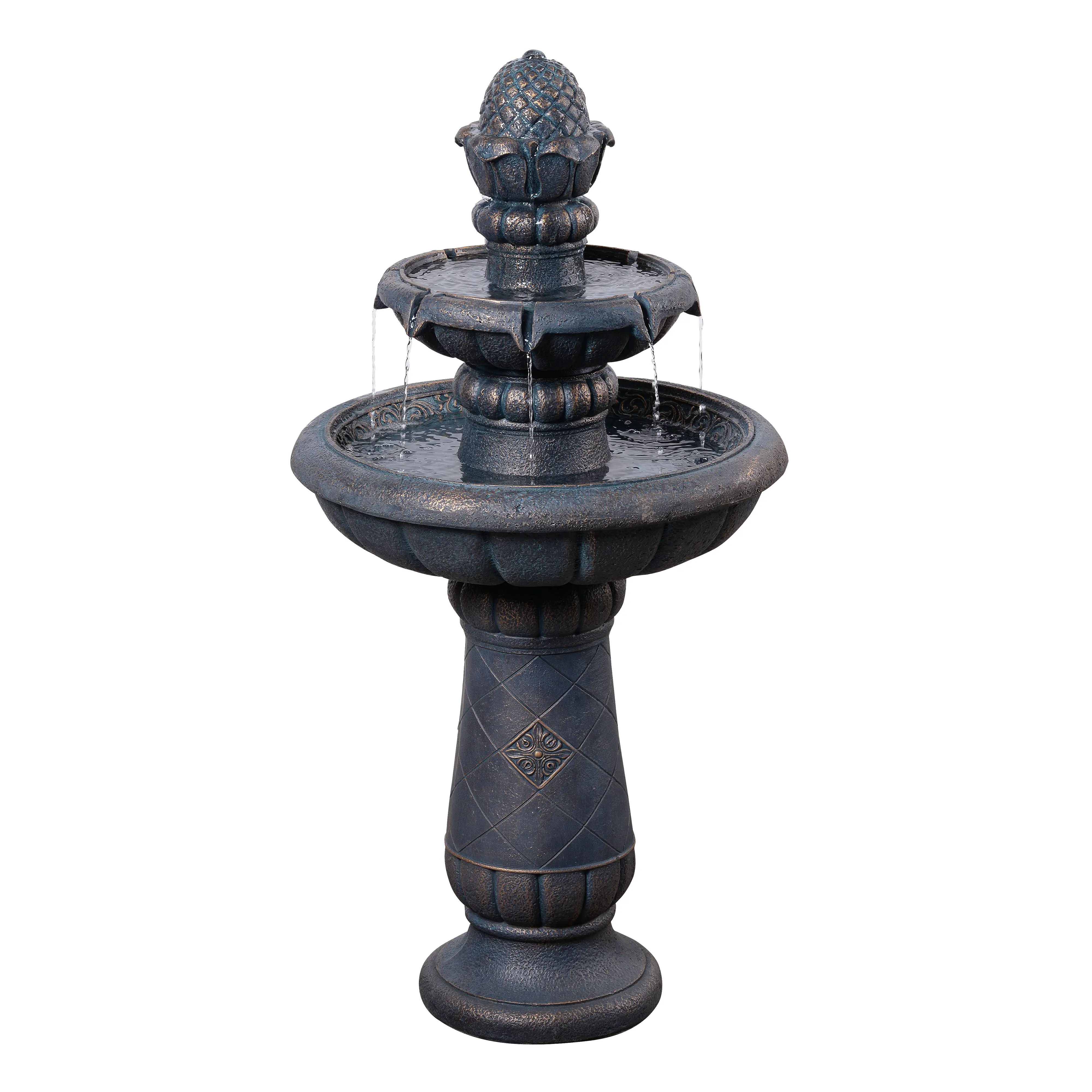 Fontaine bain d’oiseaux 2 niveaux finition pierre, 99cm, Gris, Teamson Home