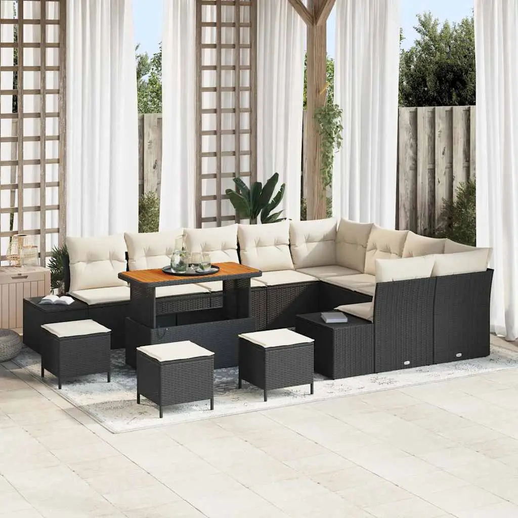 Ensemble XXL Extérieur 13 pcs Noir et Crème Résine Tressée, Rangement Intégré pour Terrasse Spacieuse – ComfortXL Outdoor Living
