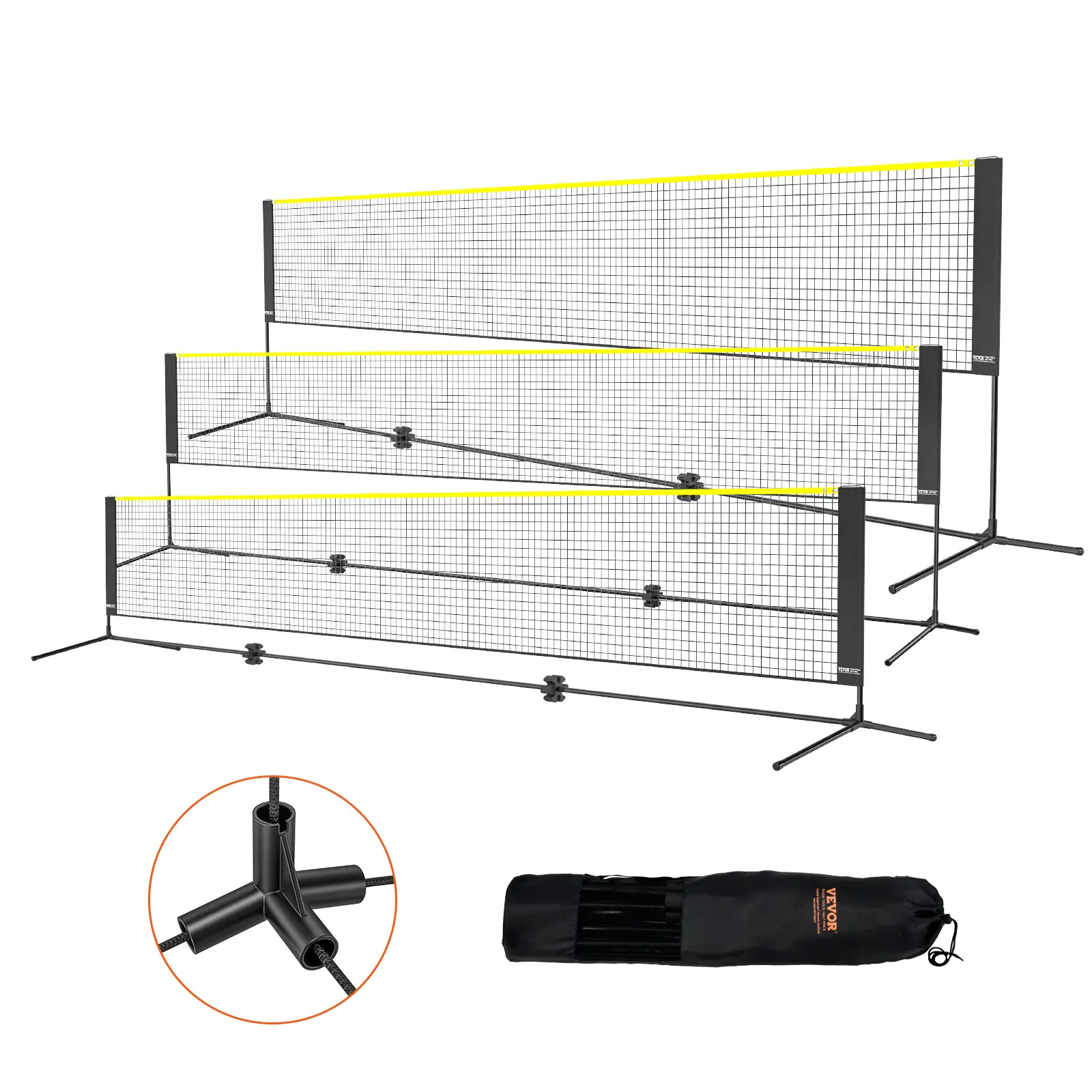 VEVOR Filet badminton volley-ball pickleball 510 cm, poteaux, hauteur réglable. Sac transport.
