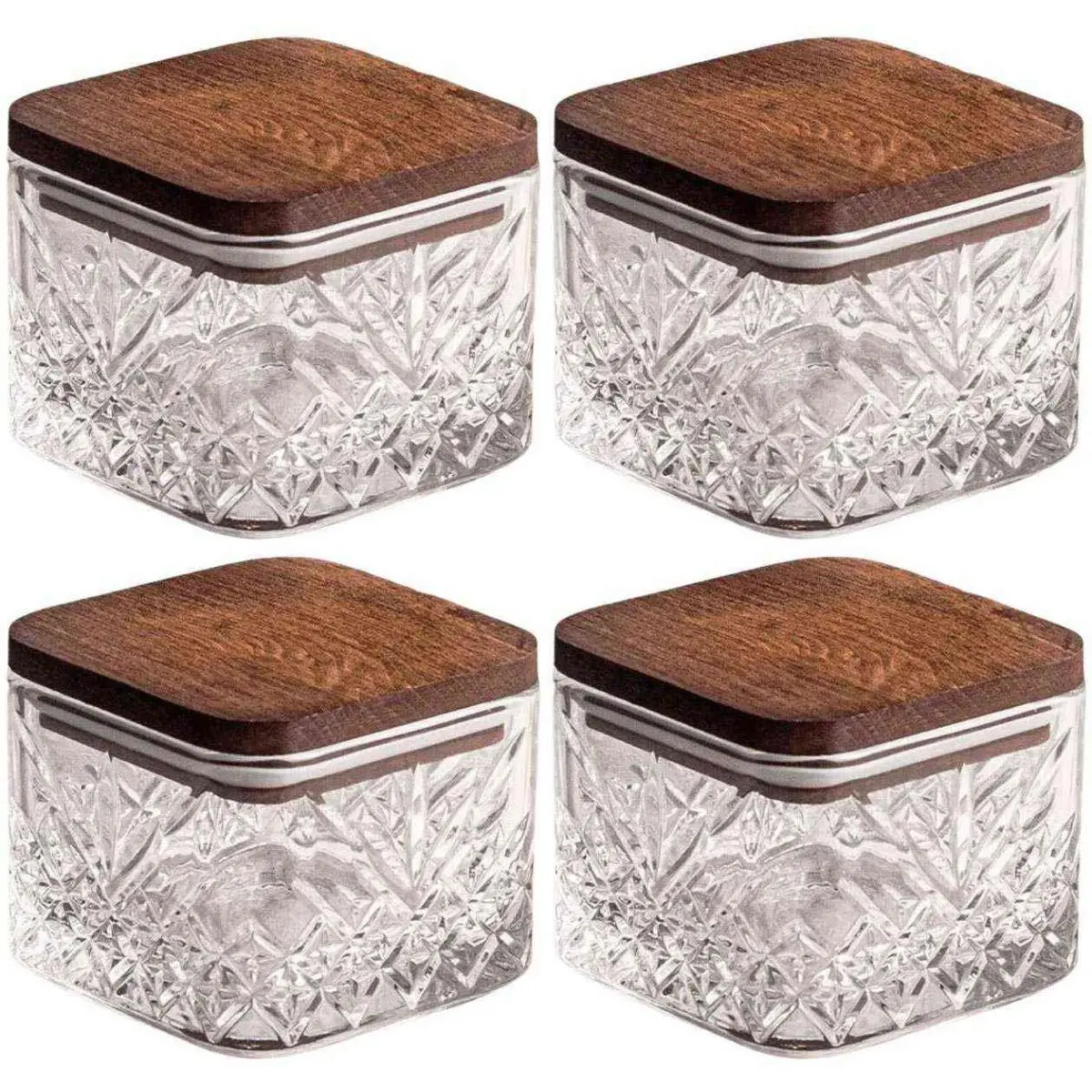 Ensemble pots en verre avec couvercle bois 4 pots carrés – Milla