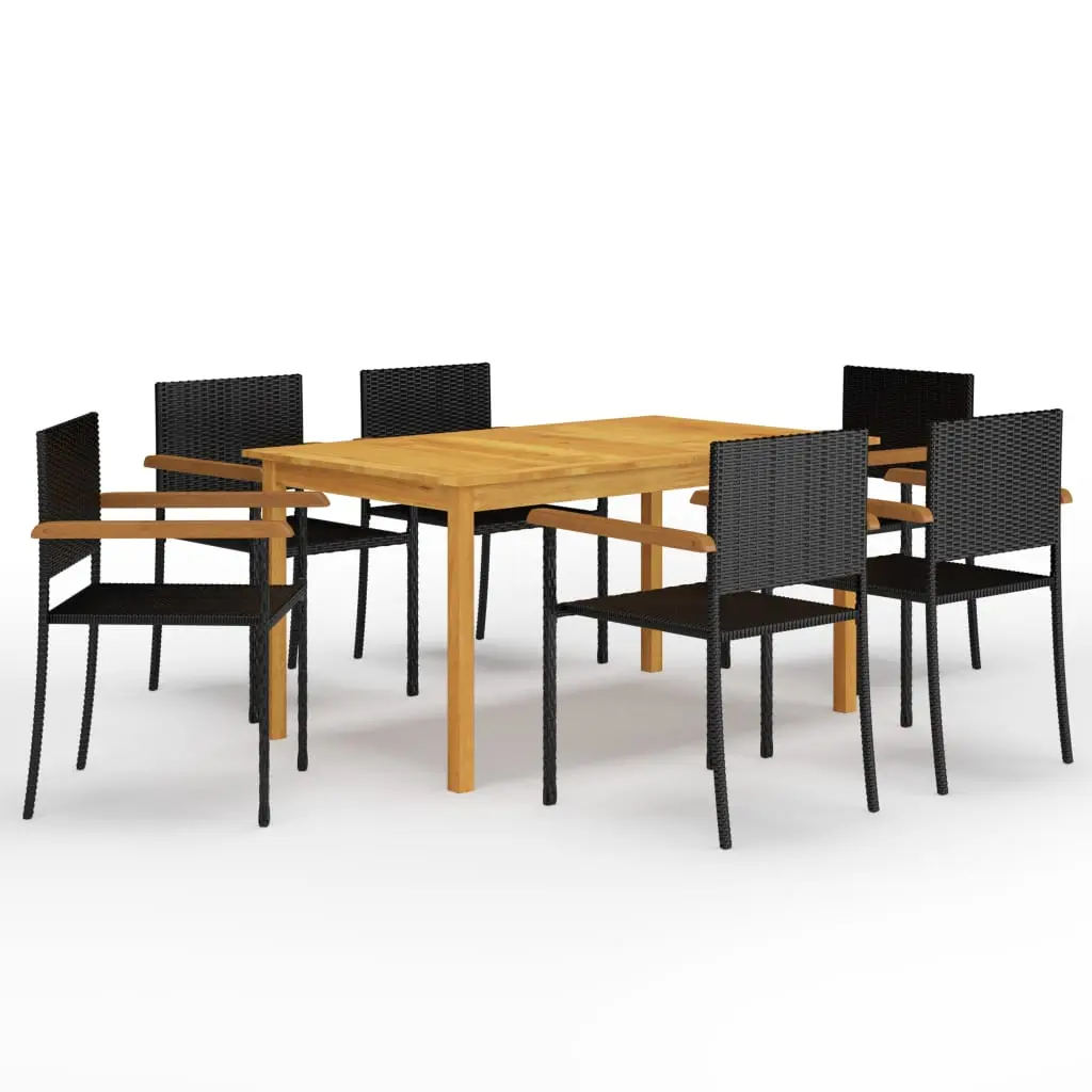 Ensemble de Table Extérieur 7 Pièces Bois Acacia Massif Huilé et Résine Tressée Design Élégant Jardin Noir – ComfortXL Outdoor Living