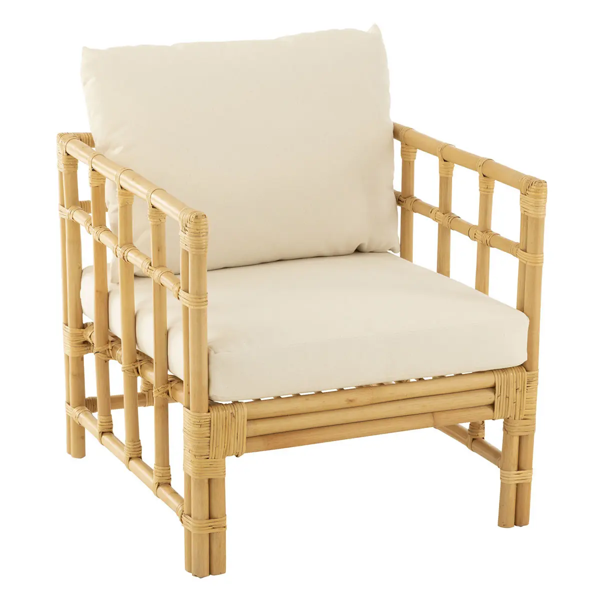 Fauteuil en Rotin & Coussin «Elise» 73cm Naturel