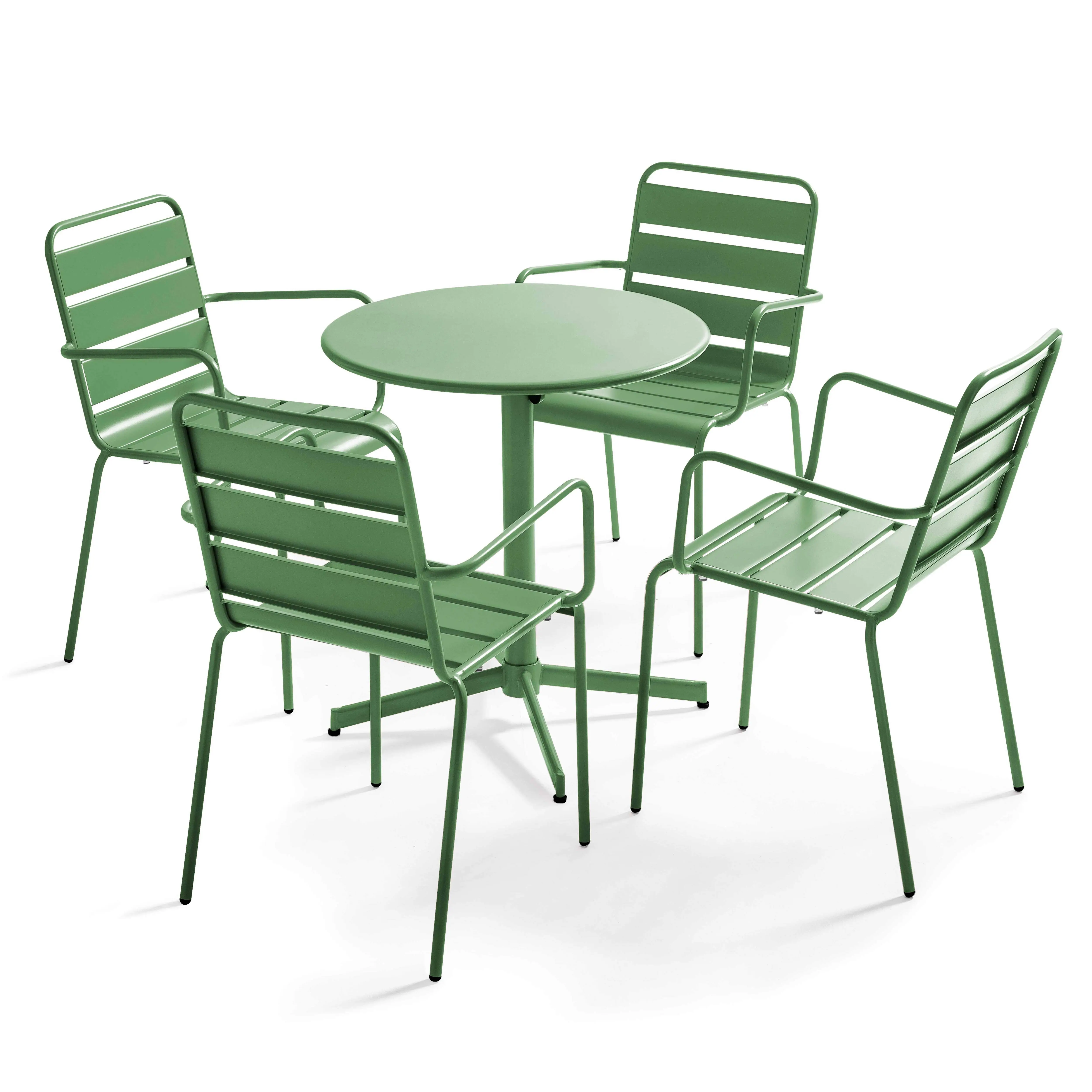 Ensemble table de jardin et 4 fauteuils métal vert cactus Palavas – Oviala