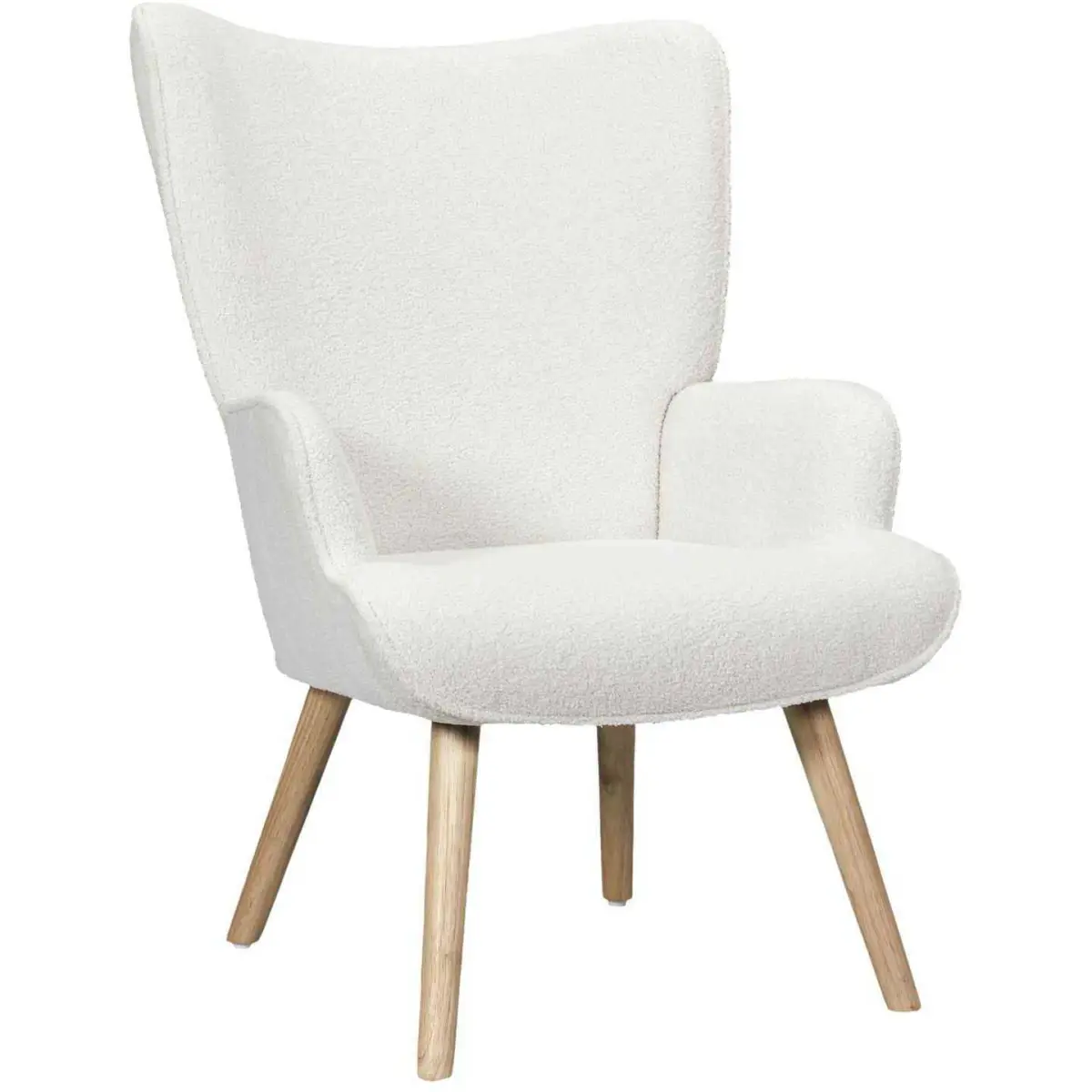 Fauteuil en tissu bouclette et bois Rhea