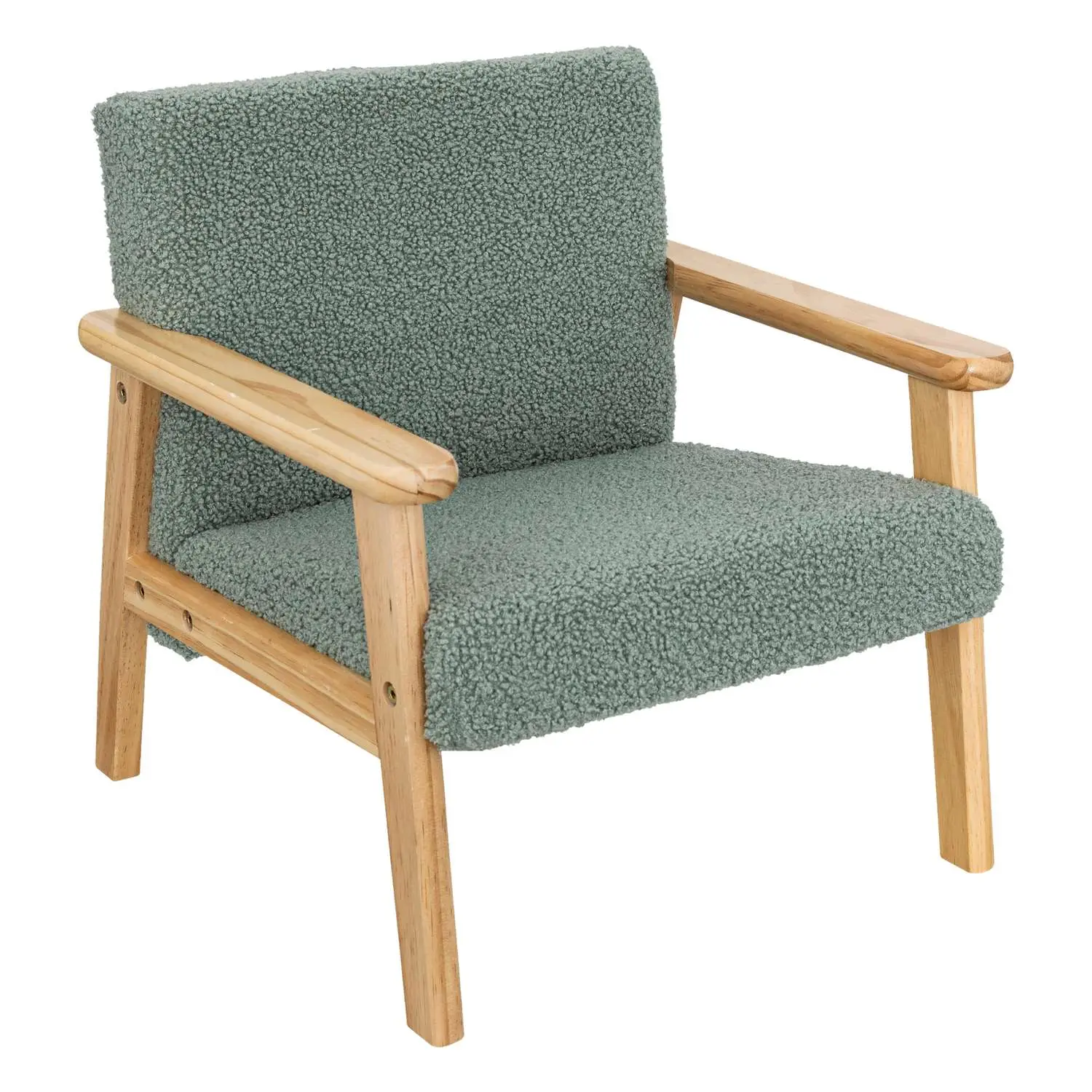 Fauteuil enfant en bois et bouclette TEDDY – Vert céladon – Atmosphera
