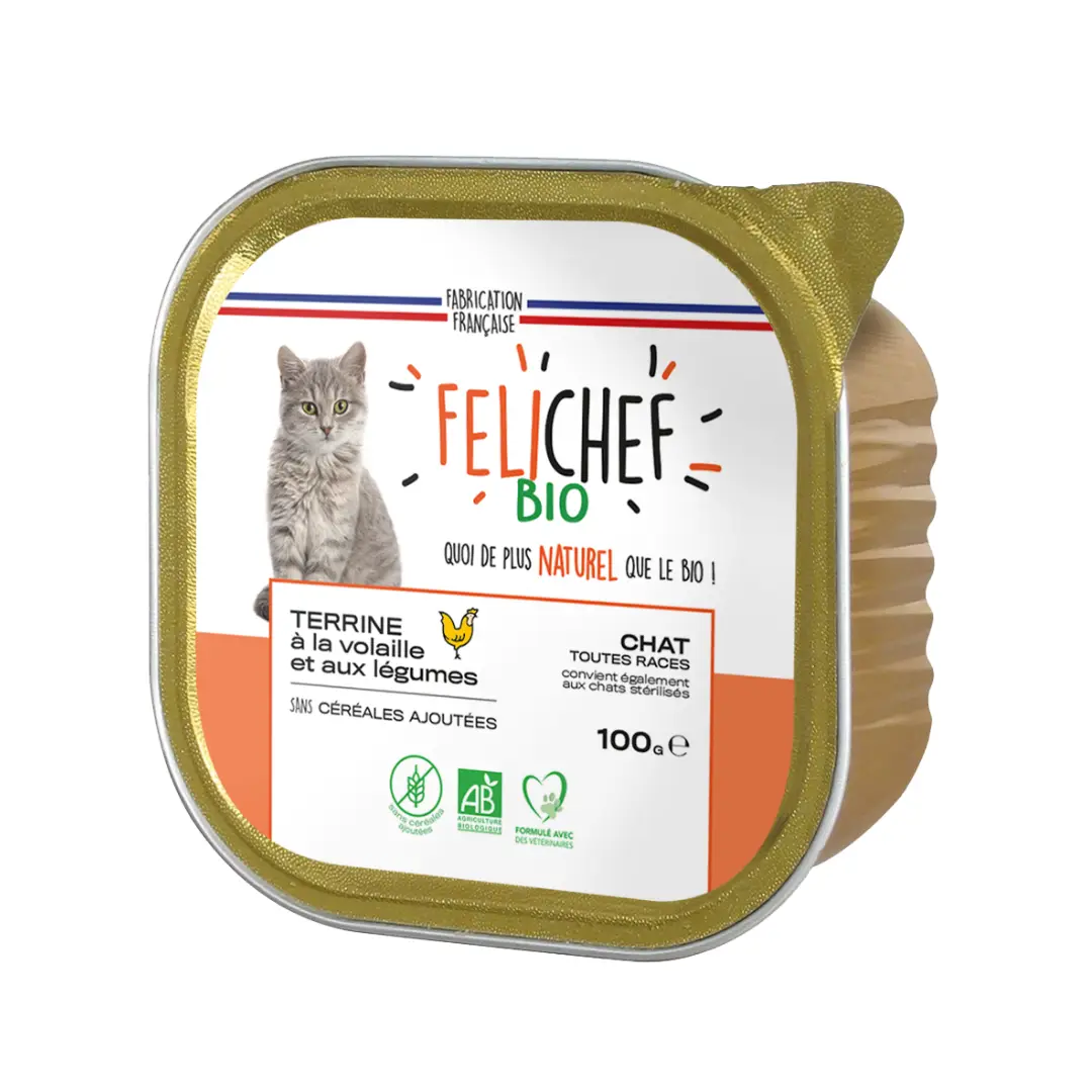 Felichef – Terrines Sans Céréales Bio Volaille & Légumes pour Chat