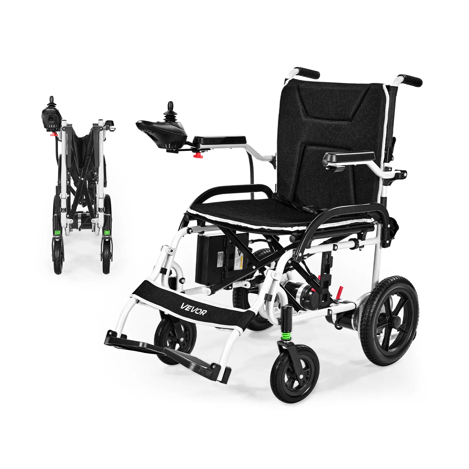 VEVOR Fauteuil roulant électrique, charge 100 kg, autonomie 19,3 km. Pliable, siège 450 mm.
