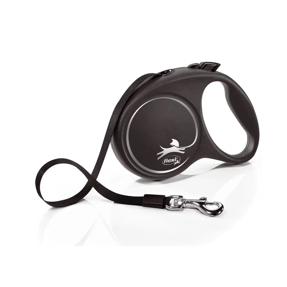 Flexi Black Design L sangle 5 mètres laisse pour chien max 50 kg noir et argent.