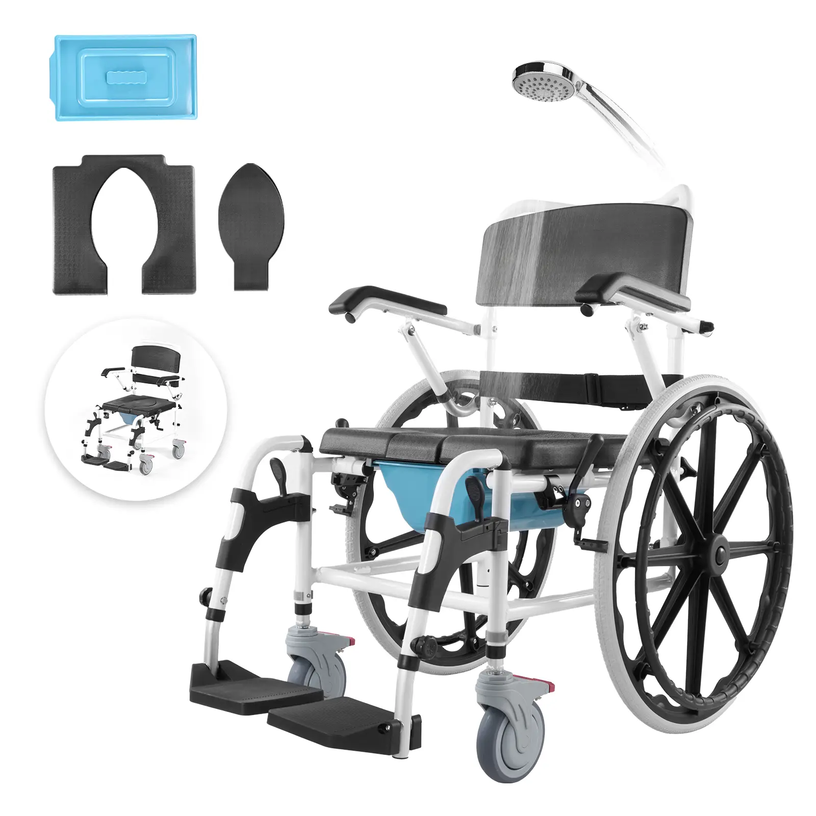 VEVOR Fauteuil roulant de douche en aluminium 440mm, charge 136kg, réglable avec frein pour handicapés.