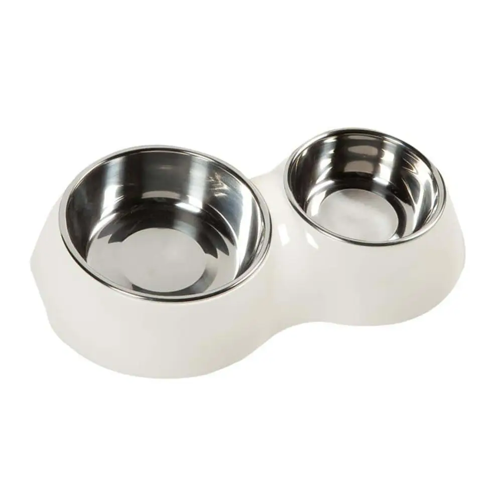 Flamingo – Gamelle double blanche 350 ml et 160 ml ø 11 et ø 14 cm Chien ou chat