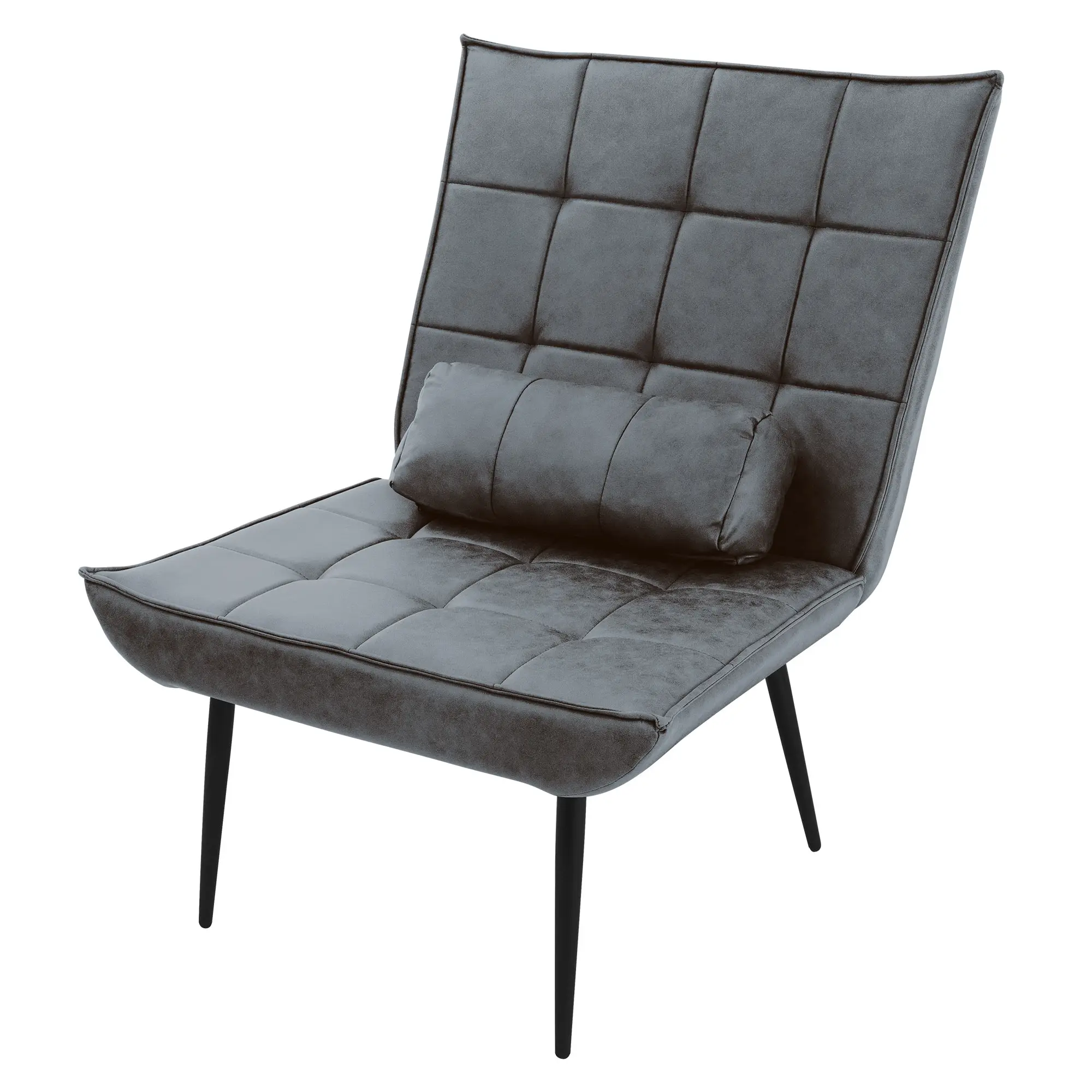 Fauteuil lounge anthracite avec coussin lombaire chaise rembourré rétro pieds métalliques noirs canapé d’accentuation individuel de relax ergonomique