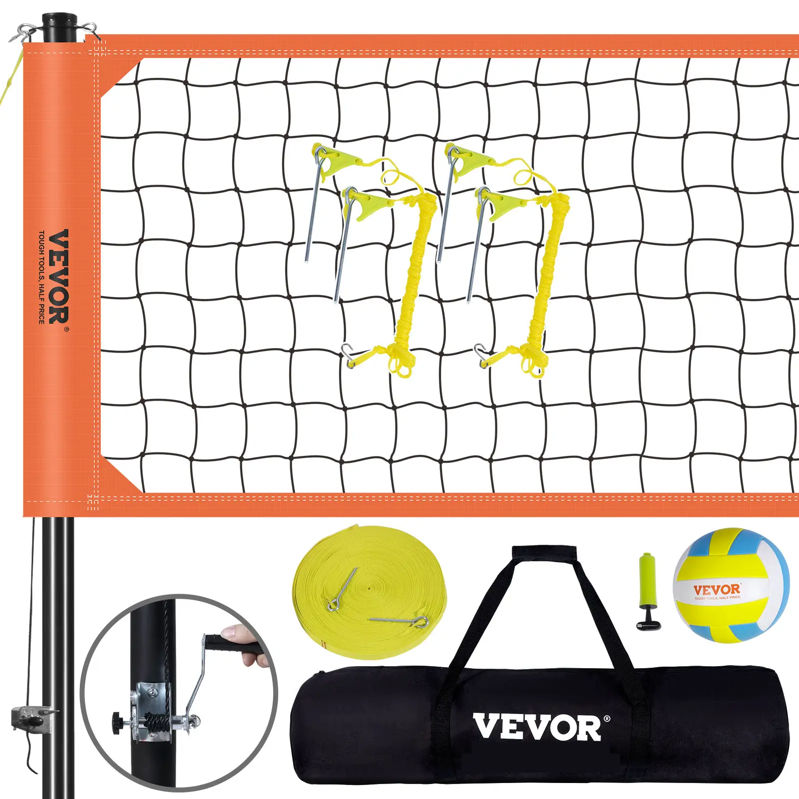 VEVOR Filet volley-ball portable extérieur, poteaux alu réglables. Ballon PVC, pompe, sac, pour jardin, plage.