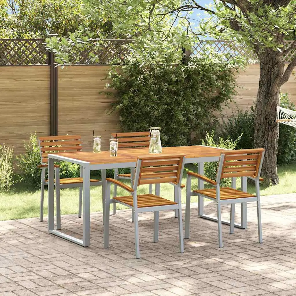 Ensemble de table et chaises 5pcs Bois d’Acacia et Acier pour 4 personnes Balcon Gris Marron – ComfortXL Outdoor Living