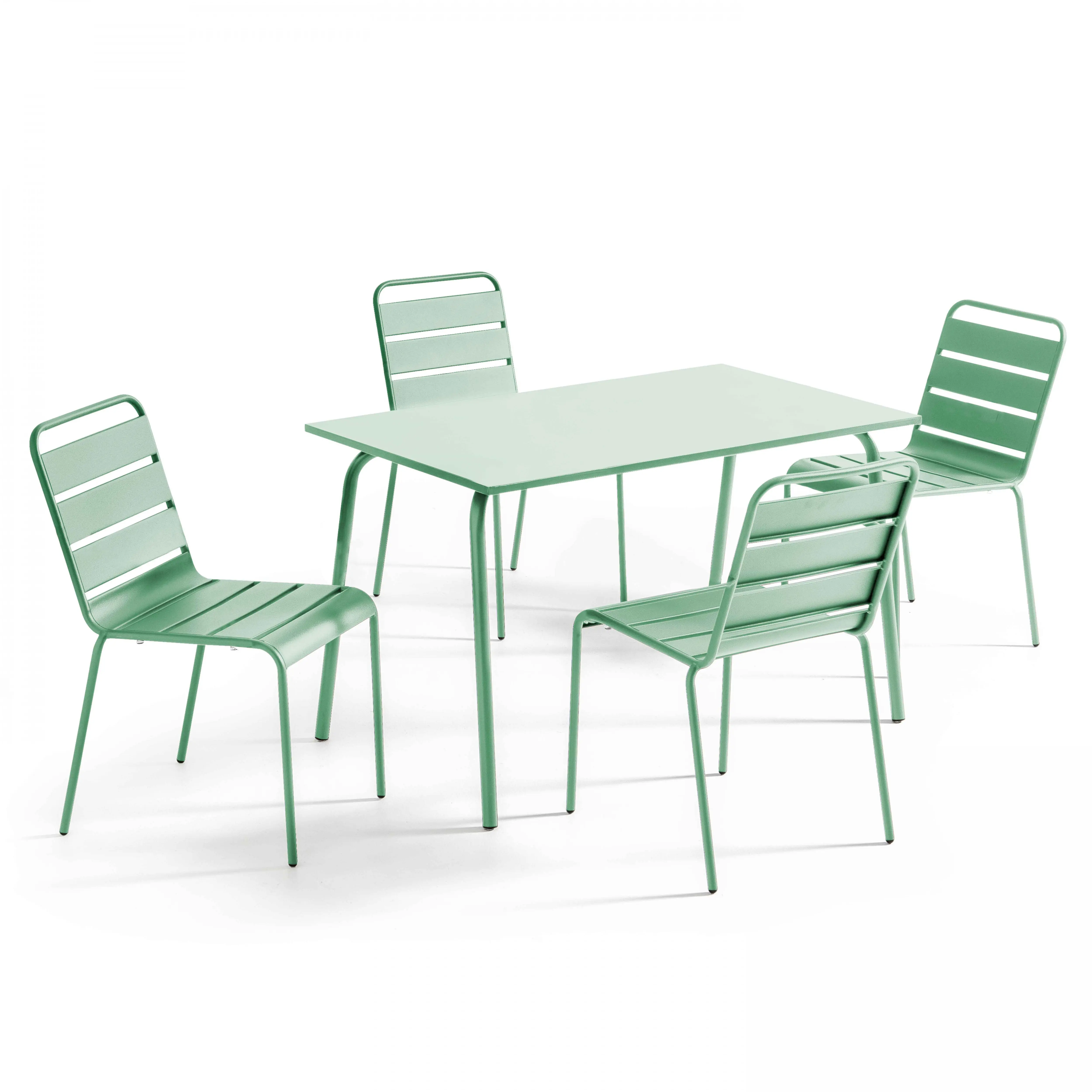 Ensemble table de jardin en métal et 4 chaises vert sauge Palavas – Oviala