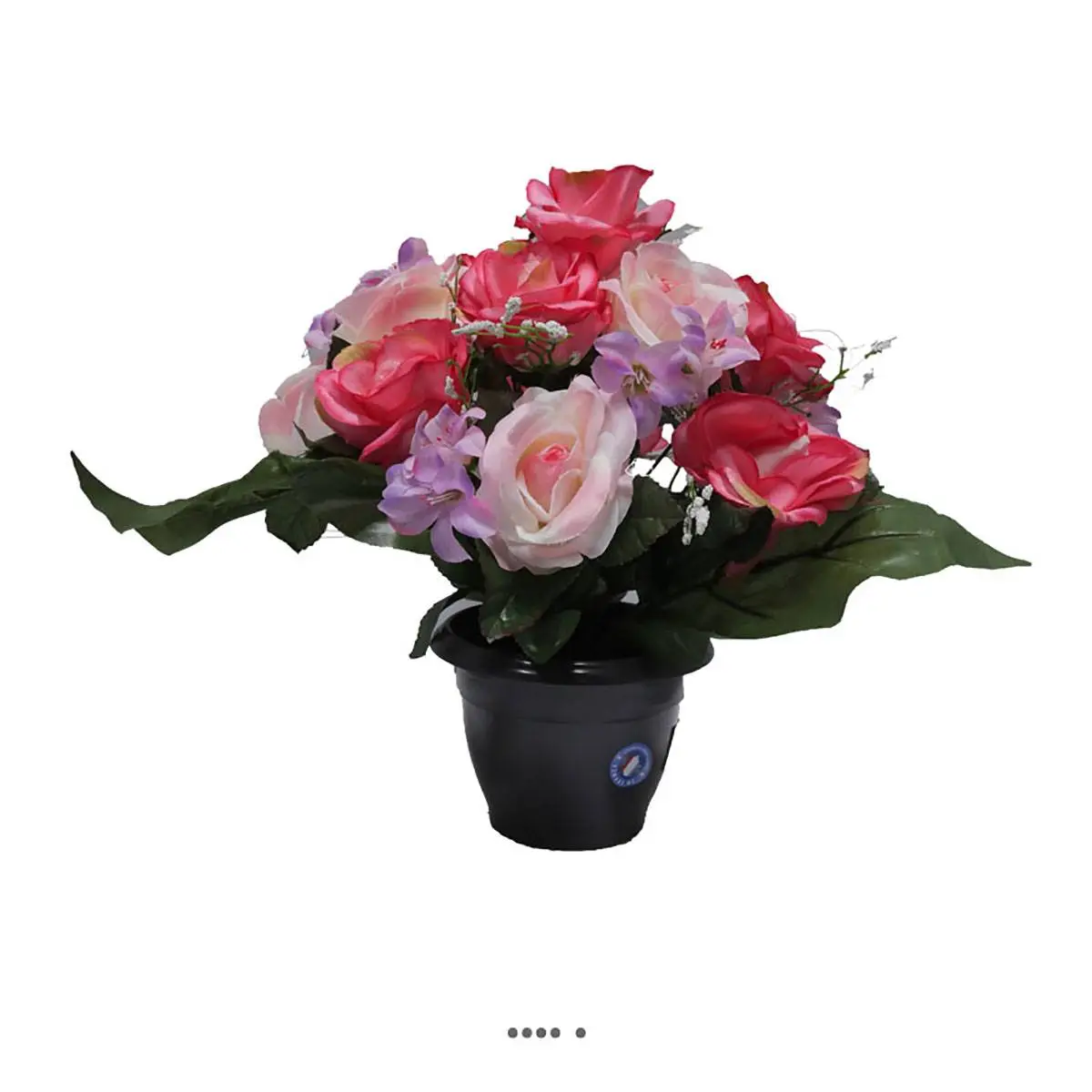 Fleurs artificielles cimetière pot de roses, min fleurs et gypsophiles H 36 cm D 32 cm Rose fushia – couleur: Rose fushia 730