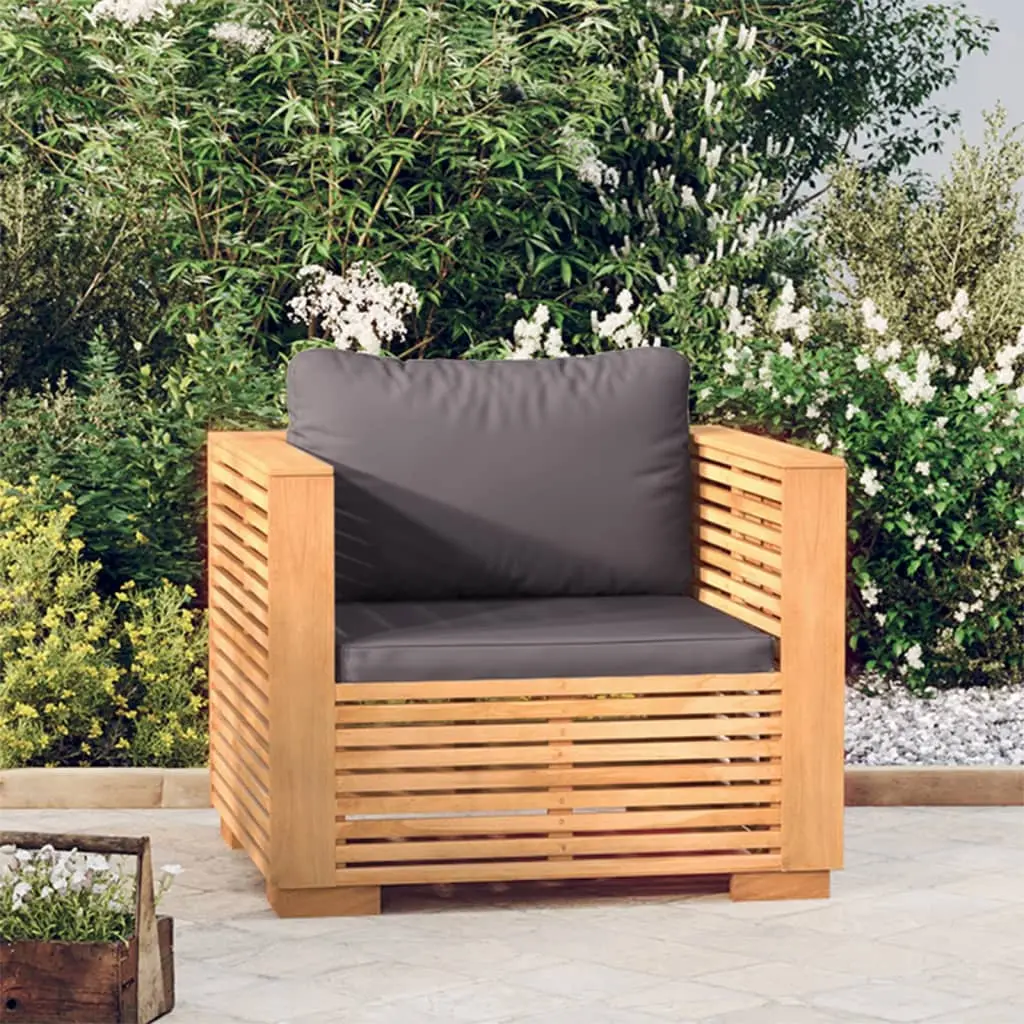 Fauteuil de jardin avec coussins gris foncé Bois de teck massif vidaXL 319168